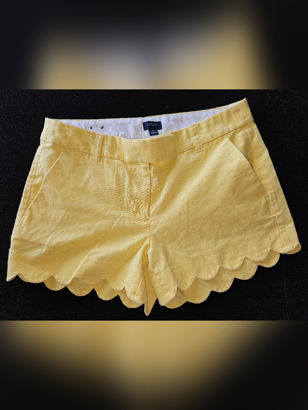 J. Crew Yellow Scalloped Hem High-Waist Scalloped Shorts Sz 6, 30" Waist